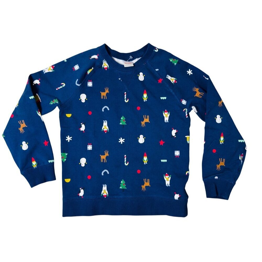 Hanna Andersson Kids Holiday-Themed Crewneck Sweatshirt 140 Cm US 10 Blue Cotton